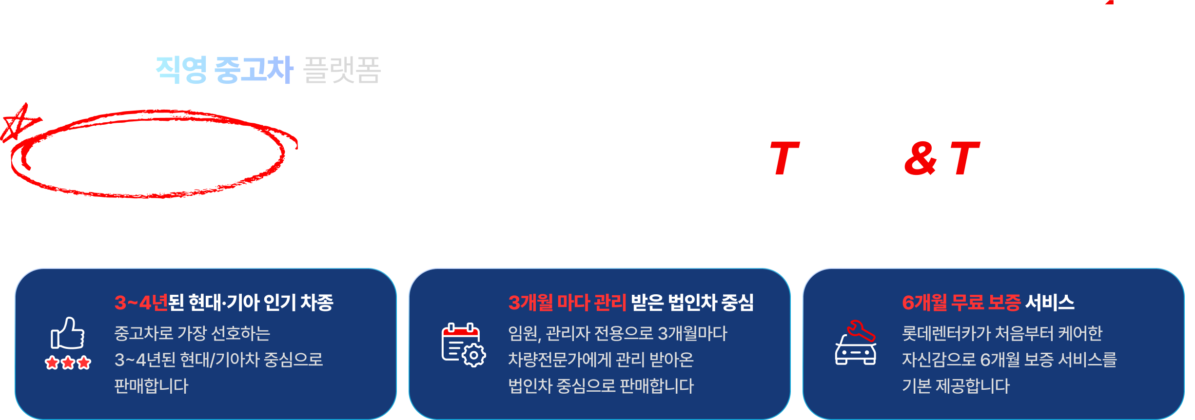 TCar, 직접 키운 중고차, Trust, 믿을 수 있는 중고차, Total care, 끝까지케어 받는 중고차